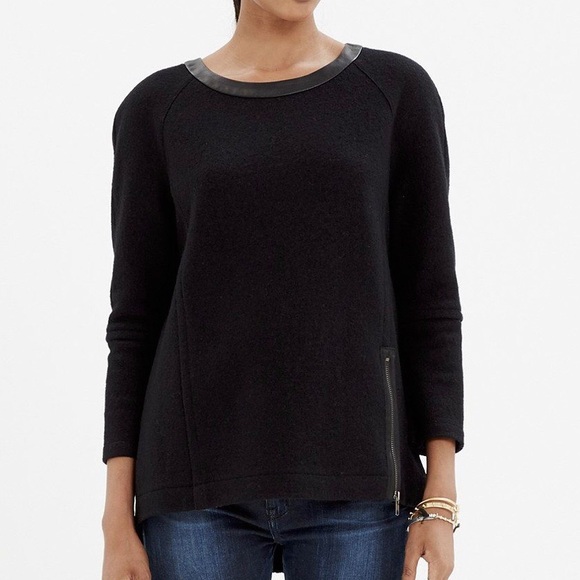 Madewell Tops - Madewell Leather Trim Wool Sweatshirt Black